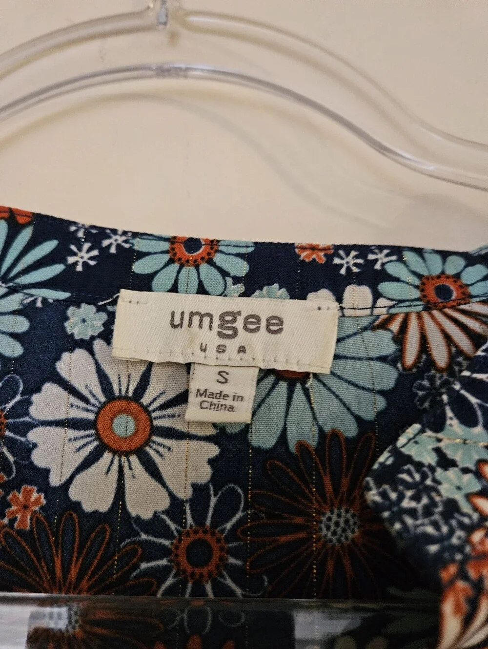 Umgee Navy Floral V-Neck Mini Dress, Size Small